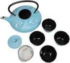 Ebros Gift Oriental Tetsubin Traditional Cast Iron Tea Pot With 4 Cups And Strainer Set 27oz Enameled Interior Home Decor Asian Living Gift And Housewarming (Turquoise Blue Auspicious Koi Fishes) - Image 6