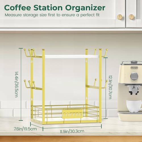 EsLuker.ly Coffee Mug Cup Holder Tree Bar Station Organizer, 2 Tier Gold - Image 2