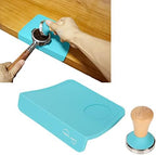 Coffee Powder Press Tool Set Wooden Handle Flat Base Hammer Non Slip Silicone Tamper Mat with Slot (Blue) - Image 3