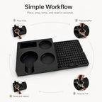 Espresso Tamping Station Mat with Tool Organizer, Silicone Coffee Tamper Mat with 70mm Portafilter Rest, Dual 60mm Holders, Drainage Outlet, Black, 12.4 x 6.2 in - Image 7