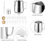 Milk Frothing Pitcher Set with Latte Art Molds, Needle, and Powder Shaker for Home Espresso - Image 6
