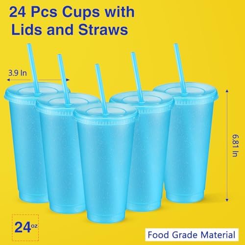 Amyhill 24 Pcs 24 oz Reusable Cups with Lids and Straws, Light Blue - Image 2