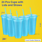 Amyhill 24 Pcs 24 oz Reusable Cups with Lids and Straws, Light Blue - Image 2