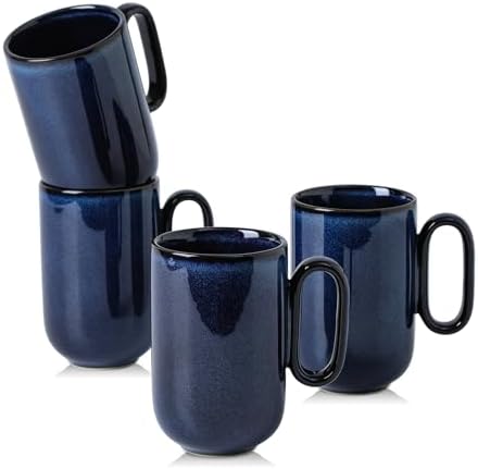 vicrays Ceramic Coffee Mug Set - 16 Ounce Large Stoneware Mug for Men Women - Unique Glazed Porcelain Mugs with Handle for Coffee Latte Tea Milk Cocoa - Set of 4 (Blue) by VicraysCeramic