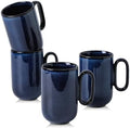vicrays Ceramic Coffee Mug Set - 16 Ounce Large Stoneware Mug for Men Women - Unique Glazed Porcelain Mugs with Handle for Coffee Latte Tea Milk Cocoa - Set of 4 (Blue) by VicraysCeramic