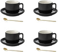 5 Ounce Espresso Cups Set of 4, Small Coffee Cups with Saucers and Spoons, Black Ceramic Demitasse Espresso Mugs by AYUCIAPremiumCeramic