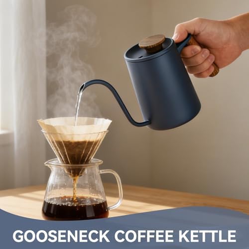 Gooseneck Pour Over Kettle, 600ml/20oz Coffee Kettle, 304 Stainless Steel Hand Drip Coffee Tea Pot with Long Narrow Spout for Home Brewing Coffee (Blue) - Image 2