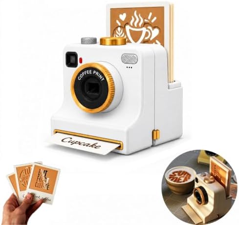 3D Printed Latte Art Camera, Includes 12 Coffee Latte Art Cards (White) by Unknown