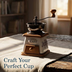 Manual Vintage Ceramic Burr Coffee Grinder with Wooden Base and Drawer, Stainless Steel Bowl, Floral Cafe Pattern, Hand Crank Mini Coffee Grinder for Home Kitchen, Travel, Office - Image 4