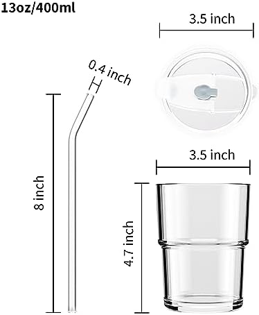 BLUEPOLAR 13 oz Tumbler Water Glass, Water Bottle with Straw and Dustproof Lid, Coffee Ice Cup Double Wall Insulated Glass Cup (White-4pack) - Image 2