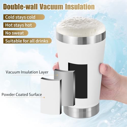 16 oz Beer Tumber Insulated Set of 4, Pint Glass Stainless Steel Double Walled, Stackable Cold Drinking Cup Mug Stein, White, Ideal for Beer Lover, Coffee, Outdoor - Image 3
