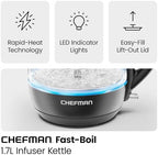 Chefman Electric Kettle with Tea Infuser, 1.7L 1500W, Removable Lid for Easy Cleaning, Boil-Dry Protection, Stainless Steel Filter, BPA Free, Auto Shut Off Hot Water Boiler, Glass Electric Tea Kettle - Image 3