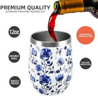 12 oz Insulated Wine Tumbler with Lid and Straw,Stainless Steel Stemless Wine Tumbler Glasses Double Wall Vacuum Wine Cups Tumbler Bulk for Coffee,Cocktail,Office (Blue and White Porcelain,8) - Image 3