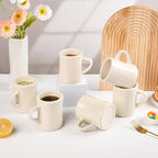 BYCNZB 11oz Ceramic Coffee Mug set Stoneware Coffee Cups Set for Restaurant, Diner, Farmhouse, Coffee Shop, Home set of 6 (Cream) - Image 5
