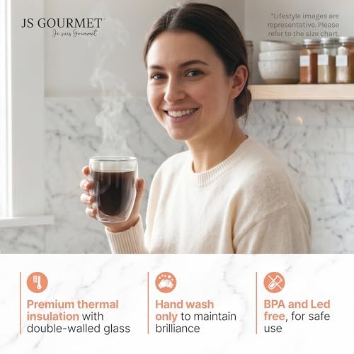 JS Gourmet Borosilicate Double Wall Glass Coffee Mugs - 12oz/350ml - 6 Pack - Image 4