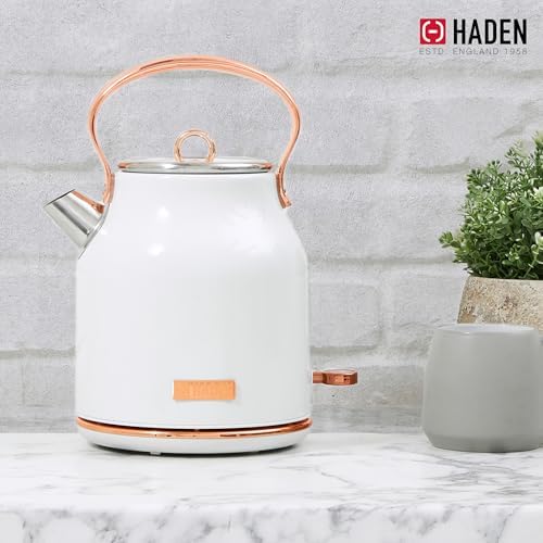Haden Heritage 1.7 Liter Stainless Steel Electric Kettle, Hot Water Kettle with 360-Degree Base and Auto Shutoff, Ivory & Copper - Image 6