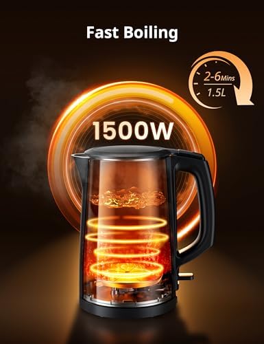 COMFEE' Stainless Steel Double Wall Electric Kettle 1.5L, Black - Image 5
