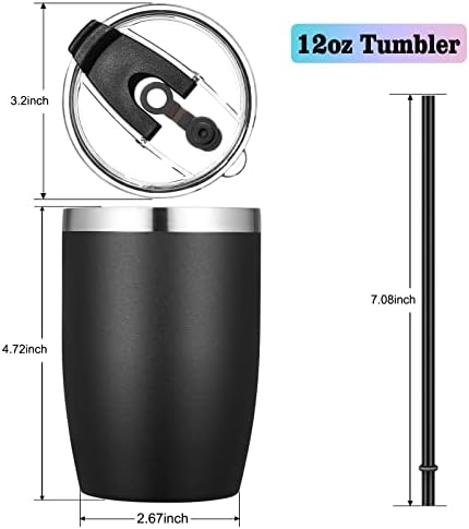 VEGOND Stainless Steel 12 oz Tumblers bulk Vacuum Insulated Double Wall Travel Tumbler with Lid and Straw Reusable Tumbler,Black 12 pack - Image 4