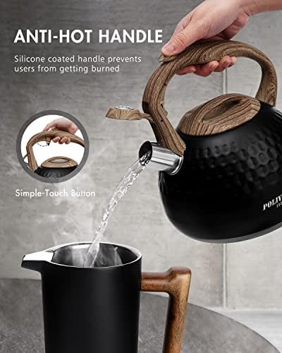 POLIVIAR Tea Kettle, Black Ti Stovetop Tea Kettle 2.7 Quart, Audible Whistling Teapot, Food Grade Stainless Steel for Anti-Rust, Anti Hot Handle, Suitable for All Heat Sources (JX2020-RA30) - Image 4