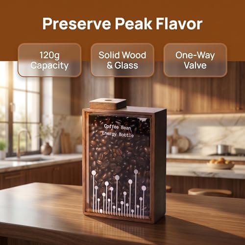 120g Coffee Storage Container, Wood Coffee Bean Storage Can, with One Way Exhaust Valve, with Sealing Ring, Walnut, for Home and Coffee Store, Decorate - Image 5