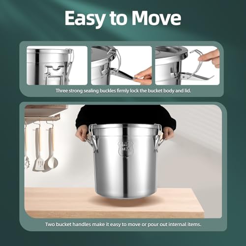 33L/8.7Gal 304 Stainless Steel Food Container, Airtight Canister for Kitchen, Flour Container with Lid and Lock, Food Storage Bucket for Rice Flour Grain Coffee Bean Oil Sugar Milk (21L) - Image 6