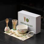 Hand-Painted Matcha Whisk Set, 8-Piece 3D Art Ceremony Kit with Unique Bowl, Bamboo Whisk, Sifter & Scoop for Exquisite Japanese Tea Making (Flower Pattern 5) by Unknown