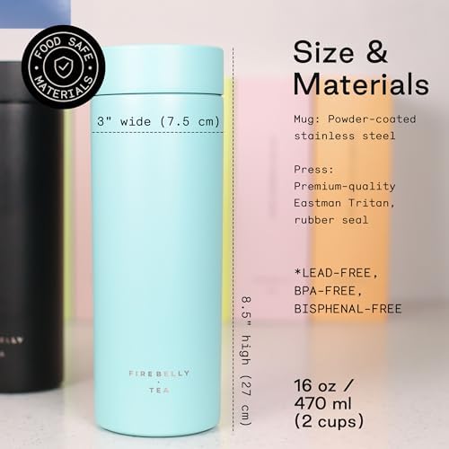 Firebelly Tea, Travel Tea Infuser Mug with Strainer, Insulated Tumbler for Loose Leaf Tea or Coffee, Leakproof Bottle for Hot or Iced Drinks, Stainless Steel Thermos with Lid, Mer - Image 2