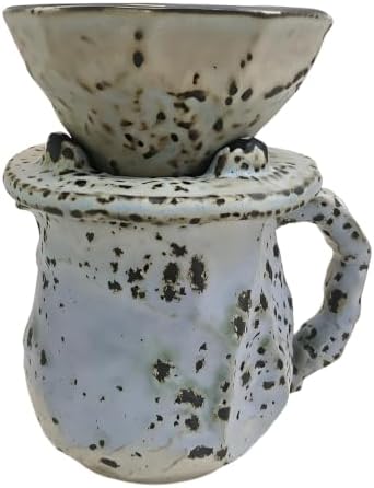 Textured Ceramic Manual Coffee Brewer Set Dripper with Server Vintage Glazed Finish for Home Kitchen Daily Use Manual Coffee Dripper Ceramic Brewer Glazed Server Countertop Brewing Set Hand Drip Home by Unknown