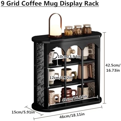 Wooden Mug Holder Countertop, Freestanding Grid Vintage Coffee Cup Display Stand, Rustic Coffee Mug Holder Organizer for Kitchen, Coffee Station,Black,9 Grid - Image 2