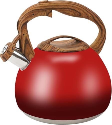 3.2Qt Stainless Steel Whistling Tea Kettle Stovetop, Red by FOEDO