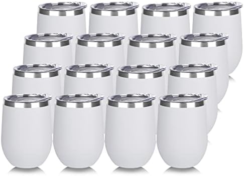 DOMICARE Stainless Steel Wine Tumbler Bulk with Lid, Personalized White Insulated Tumblers Set, 12oz Travel Coffee Cups Pack of 16 by VisittheDOMICARE