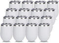 DOMICARE Stainless Steel Wine Tumbler Bulk with Lid, Personalized White Insulated Tumblers Set, 12oz Travel Coffee Cups Pack of 16 by VisittheDOMICARE