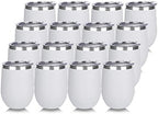DOMICARE Stainless Steel Wine Tumbler Bulk with Lid, Personalized White Insulated Tumblers Set, 12oz Travel Coffee Cups Pack of 16 by VisittheDOMICARE