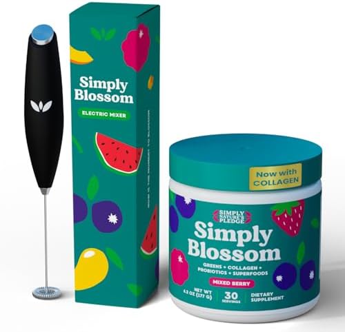 Simply Blossom Mixed Berrry + Handheld Milk Frother – Superfood & Probiotics for Women’s Health, Bloating Relief & Energy – Electric Mixer for Smooth Greens, Matcha & Protein Drinks by SimplyNaturesPledge