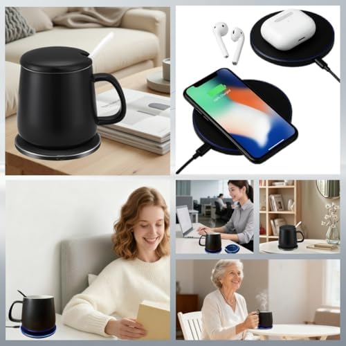 Smart Temperature Control Mug, 13 Oz Premium Ceramic Coffee Cup with 15W Wireless Charger, Charges Phones, Matte Black - Image 5