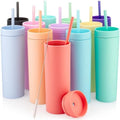 STRATA CUPS Multicolor Skinny Tumblers with Lids and Straws (12 pack) - 16oz Double Wall Acrylic Tumbler, Tall Matte Skinny Tumblers, Bulk with Free Straw Cleaner, Reusable Cups by STRATACUPS