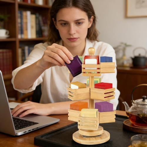 Tea Bag Organizer 3-Tier Large Capacity Rotating Sugar Packets Chest - Image 2