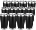 20oz Stainless Steel Tumbler Bulk with Lid, Travel Mug - Double Wall Vacuum Powder Coated Cup - Black, 12 Pack by Unknown