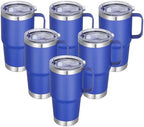 20 oz Stainless Steel Tumbler with Handle Bulk Metal Insulated Tumblers Travel Coffee Mug with Handle Double Wall Tumbler Cup with Lid and Straw, Blue 6 Pack by Abbrevi