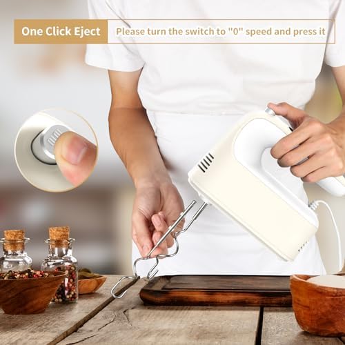 Yomelo 9-Speed Digital Hand Mixer Electric, 400W Powerful DC Motor, Hand Mixer Electric Handheld with Snap-On Storage Case, 5 Stainless Steel Accessories, Beaters, Dough Hooks, Whisk(Cream White) - Image 5