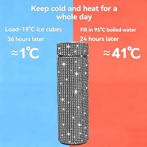 17 oz Bling Stainless Steel Water Bottle Rhinestone Vacuum Water Bottle Glitter Bottles Diamond Vacuum Flask Mug Gift Girls Women (500ml),Black - Image 4