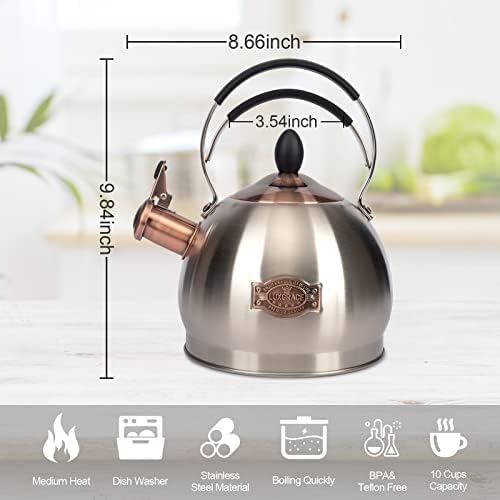 Whistling Tea Kettle Stainless Steel Teapot, Teakettle for Stovetop Induction Stove Top, Fast Boiling Heat Water Tea Pot 2.6 Quart - Image 3