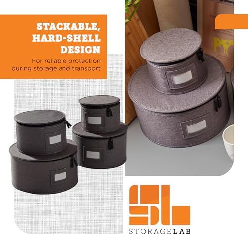 storageLAB 4-Piece Quilted China Plate Storage Set | Felt Dividers | Gray - Image 4