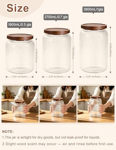 Large Glass Jar With Airtight Wooden Lids Set of 2-129OZ(3800ML) and 4 Kitchen pantry Labels, Clear Food Storage Containers for Rice, Flour, Pasta, Coffee, Sugar, Salt, Cookie. - Image 2
