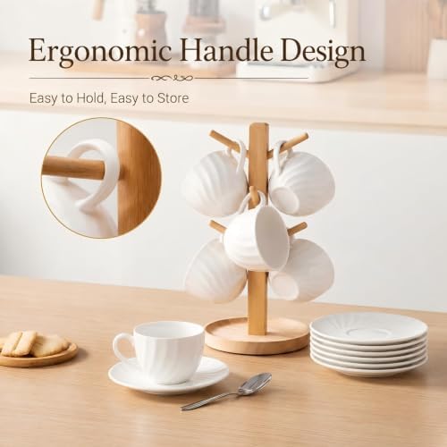 Fine Bone China Cappuccino Cups with Saucers Set of 4, 7 oz - Image 6