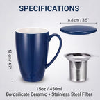 PATIKIL 450 Ml/15 oz Ceramic Tea Infuser Mug with Lid and Stainless Steel Filter | Microwave & Dishwasher Safe Loose Leaf Tea Cup for Office Home Gift, Blue - Image 6