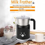 Coffee Milk Frother, Electric Milk Heating Milk Frother with Transparent Visible Cup Lid, Hot and Cold Doubles, Detachable Design, Even and Fine Milk Foam (Black) - Image 2