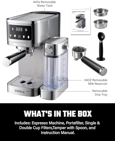KIDISLE 20 Bar Espresso Machine with Auto Milk Frother & Touchscreen, 1350W - Image 7