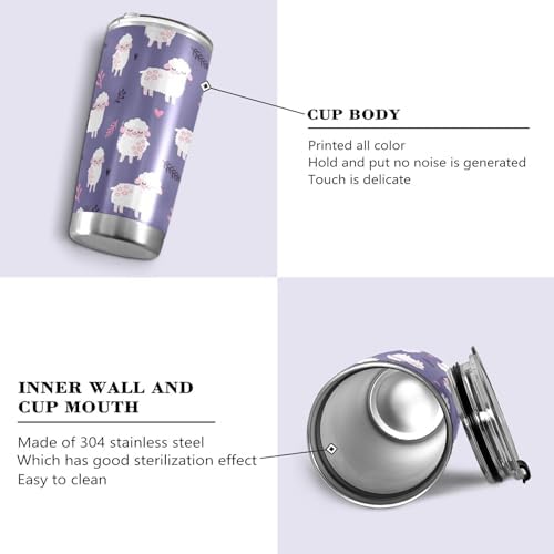 Cute Sheeps Hearts Insulated Tumbler Coffee Mug Double Wall Vacuum Travel Mug with Straw and Lid Stainless Steel 20 oz - Image 2