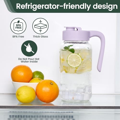 Mason Jar Pitcher, 2 pcs 64 oz (2 quart), Glass Pitcher with Lid - Image 5
